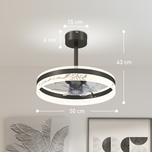 HOMCOM Ceiling Fan Light with 3 Colour, Timer, Reversible, Remote, Black
