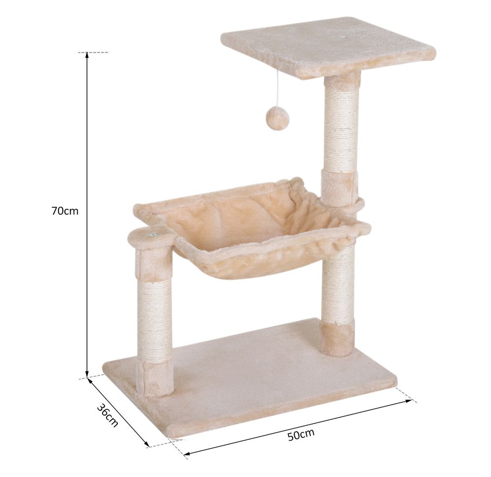 PawHut Cat Scratch Post with Bed Cat Tree for Indoor Cats Sisal Scratching Posts Hammock Kitty Activity Centre Beige
