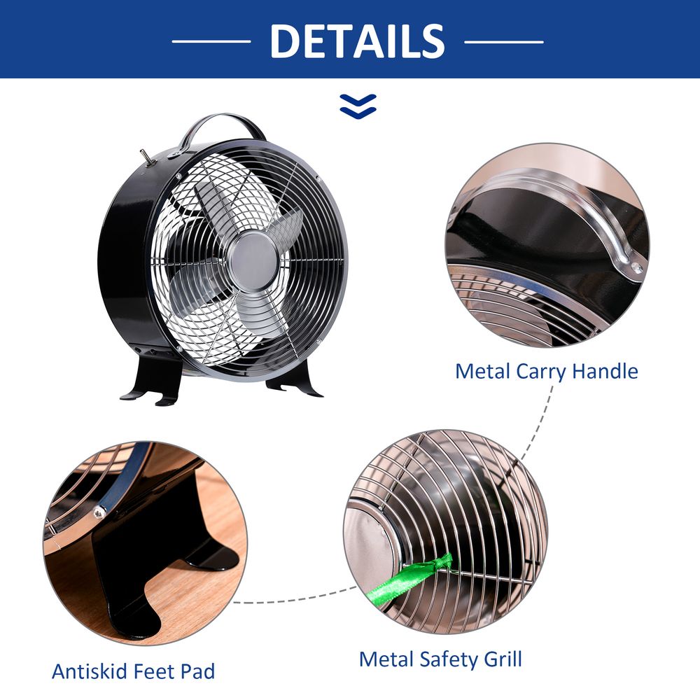 HOMCOM 10" 2-Speed Electric Table Desk Fan w/Safety Guard Anti-Slip Feet Portable Personal Cooling Fan Home Office Bedroom Black
