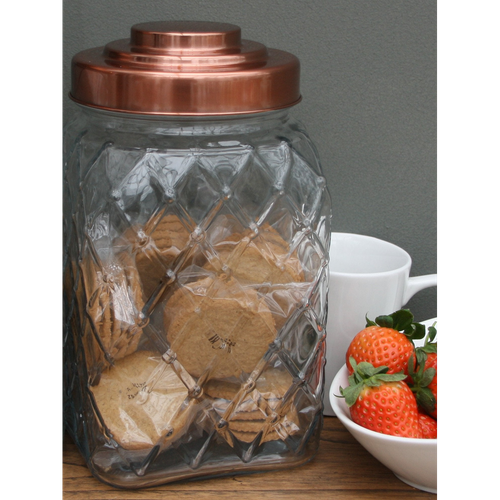 Copper Lidded Square Glass Jar - 10.5 Inch Med