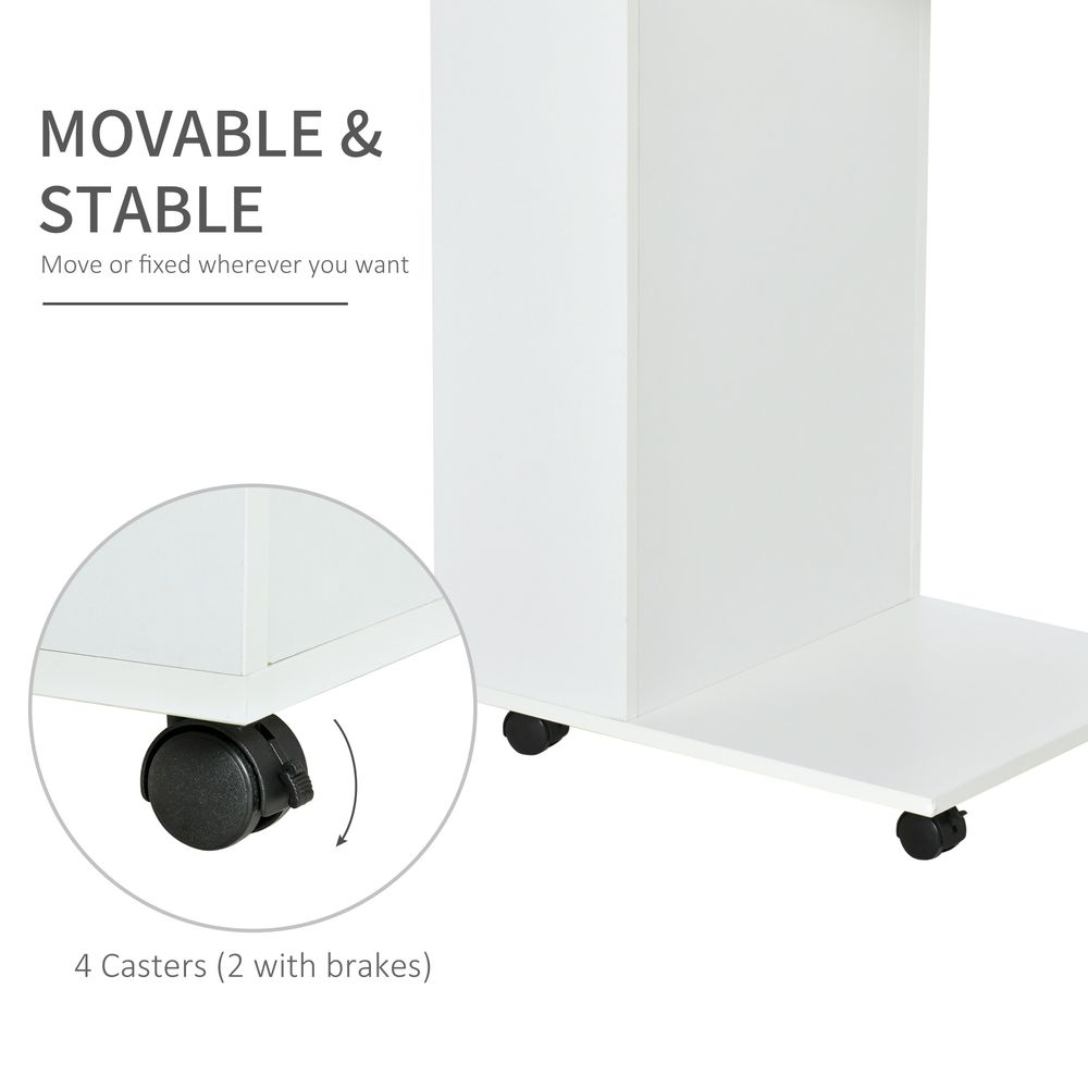 Mobile Sofa Side Table C-Shape End Table  White