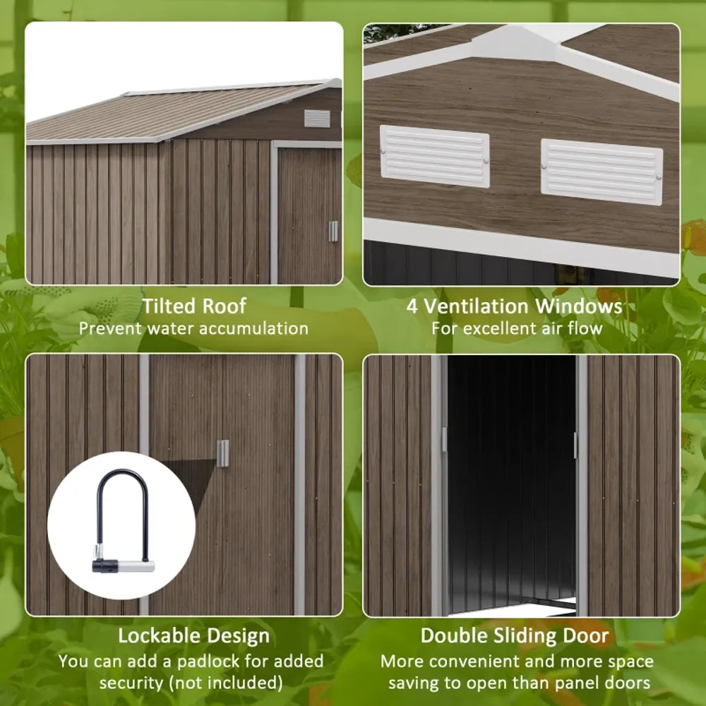 Outsunny Garden Shed Storage Unit withLocking Door Floor Foundation Vent Brown