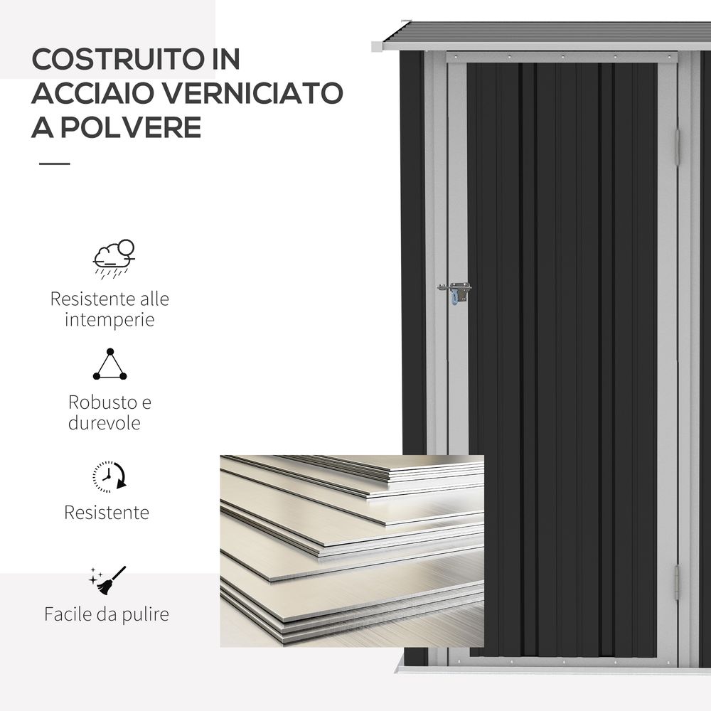 Grey Garden Storage Shed | Lockable Door | Sloped Roof | 142x84x189cm