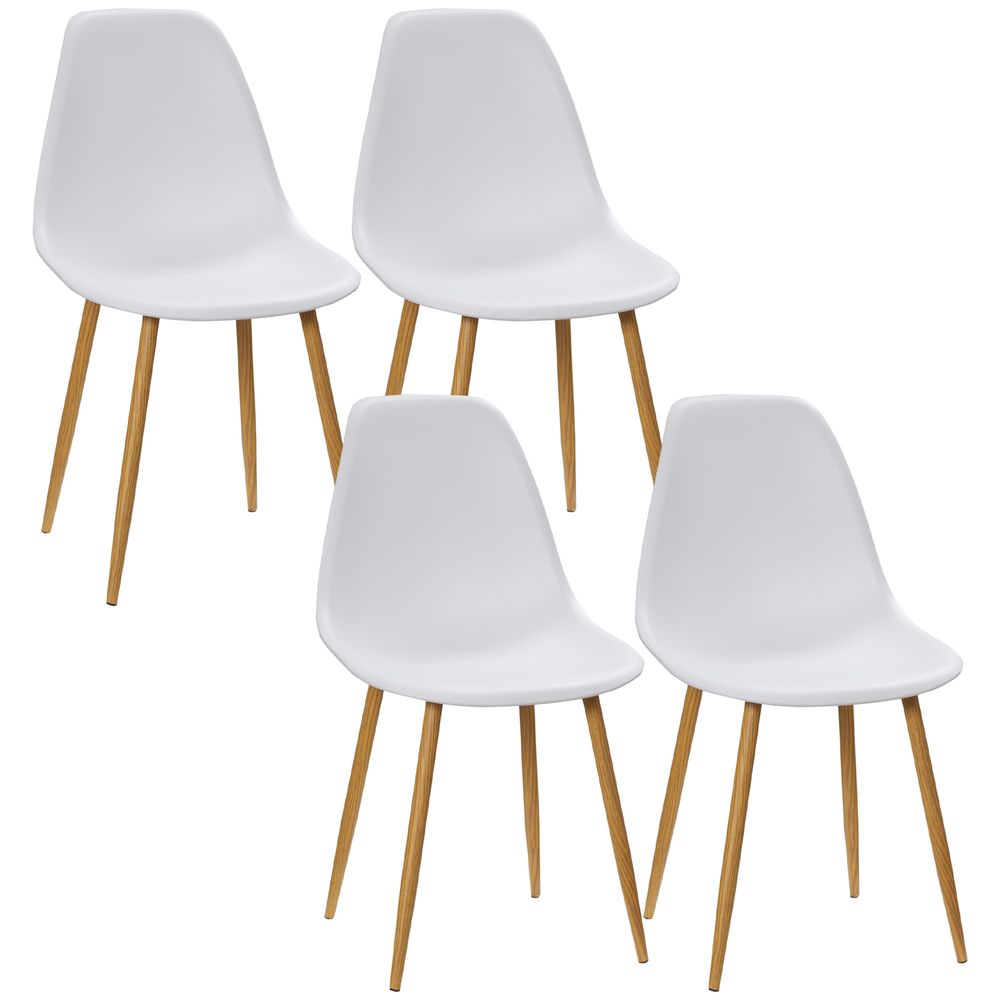 HOMCOM Modern Dining Chairs Set of 4, Kitchen Chairs with Backrest and Steel Legs for for Dining Room, Living Room, White