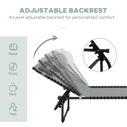 Outsunny Folding Beach Chair Chaise Lounge 4 Adjustable Positions, Light Grey