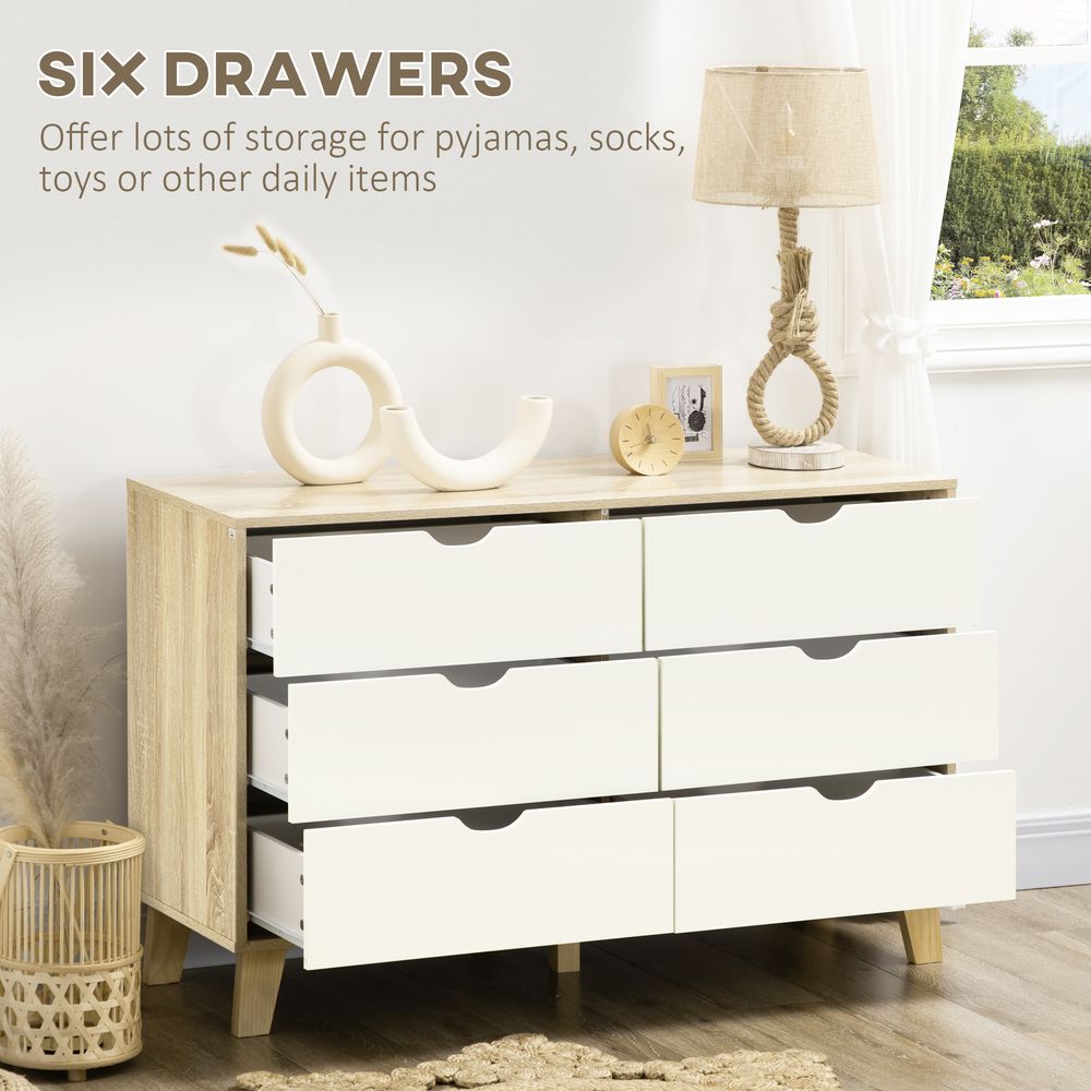 6 Drawer Storage Chest, Bedroom Dresser for Clothes, White & Brown, Anti-Tip Straps