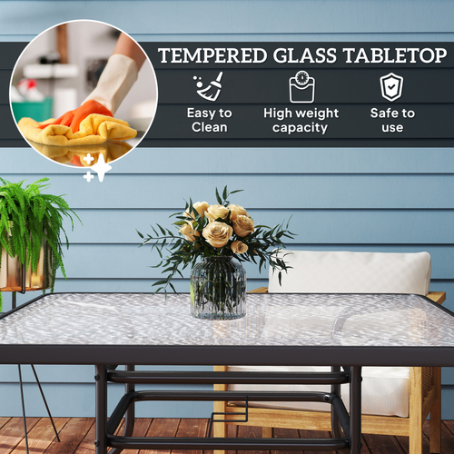Outsunny Square Patio Table, Glass Top Garden Dining Table