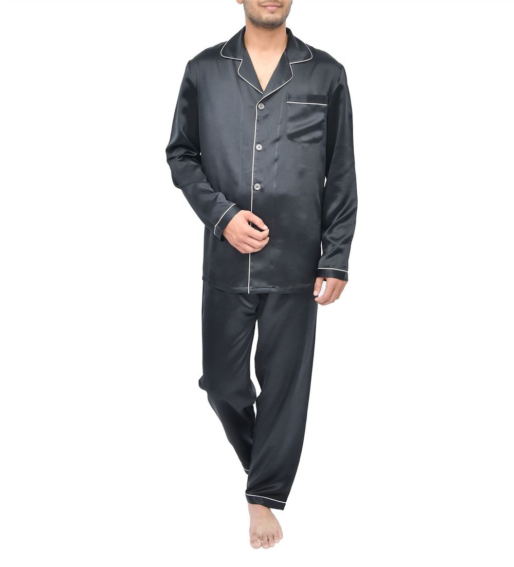 SILK PJS LONG SET MENS SMALL BLACK Pyjamas