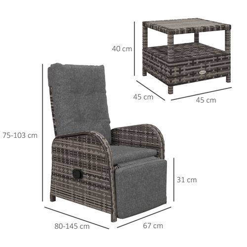 Outsunny 3 PCs Rattan Chaise Lounge Sofa Set w/ Cushion for Patio Yard Porch
