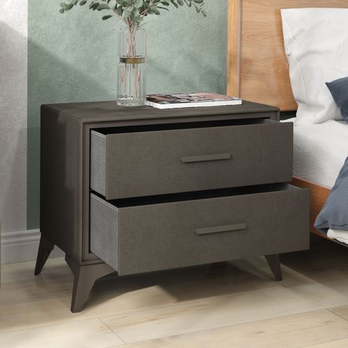 HOMCOM Velvet Bedside Table with 2 Drawers and Steel Legs, Brown