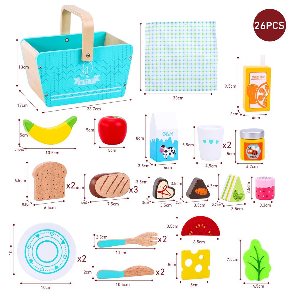 SOKA Happy Day-Picnic 0000476 - Classic Toy Picnic Basket with Wooden Food Playset