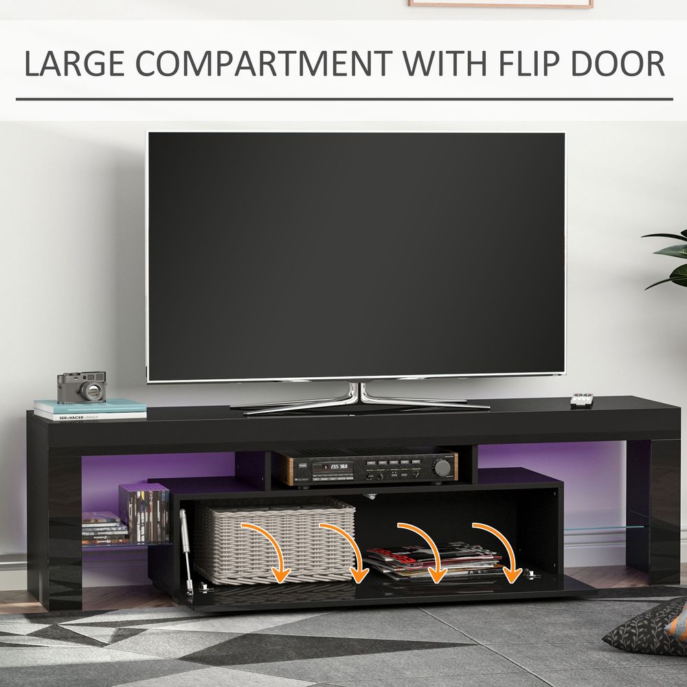 HOMCOM High Gloss TV Stand Cabinet W/ LED RGB Lights and Remote Control Black