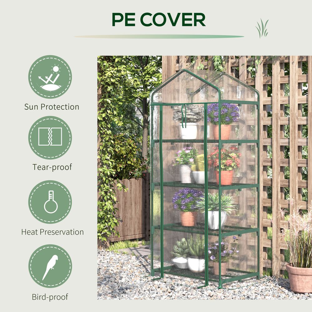 Outsunny 4 Tiers Mini Portable Greenhouse Compact Plant Grow Shed Metal Frame PE Cover 160H x 70L x 50Wcm