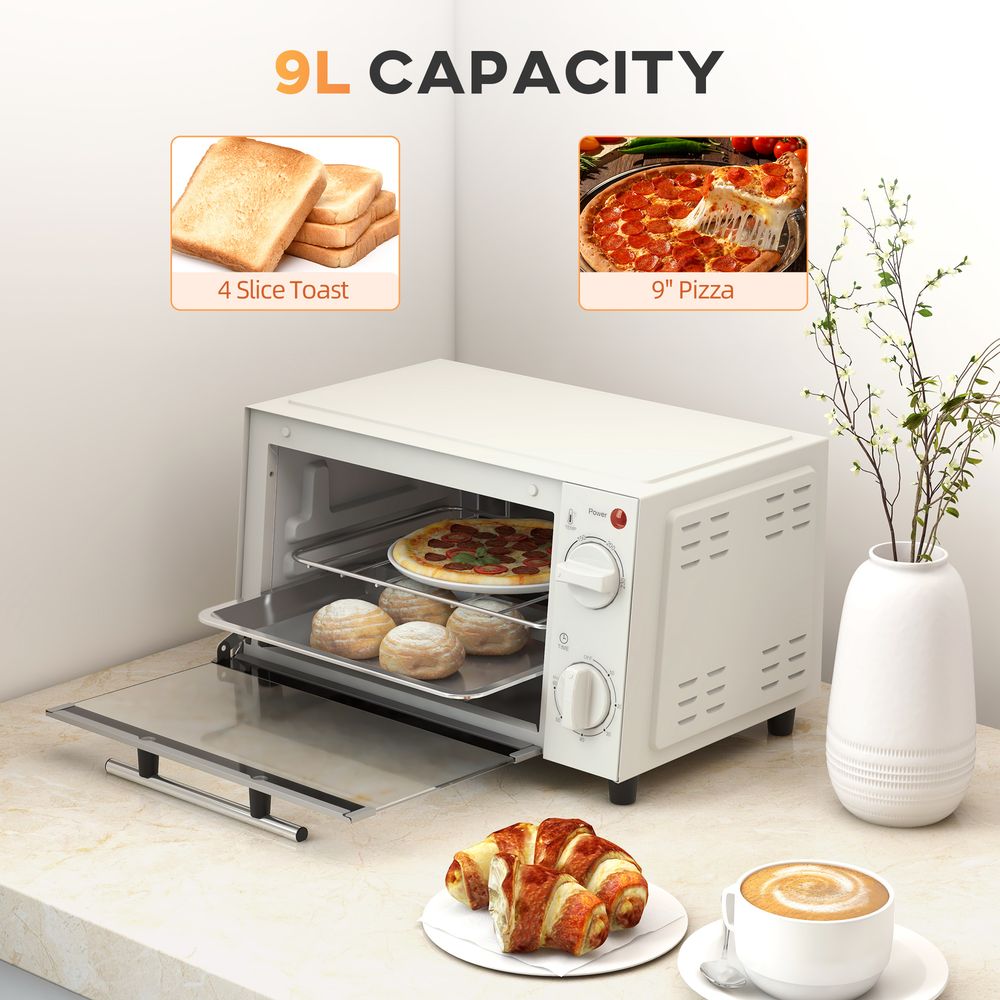 HOMCOM Mini Oven 9L Countertop Electric Grill with Temp Timer Control 750W