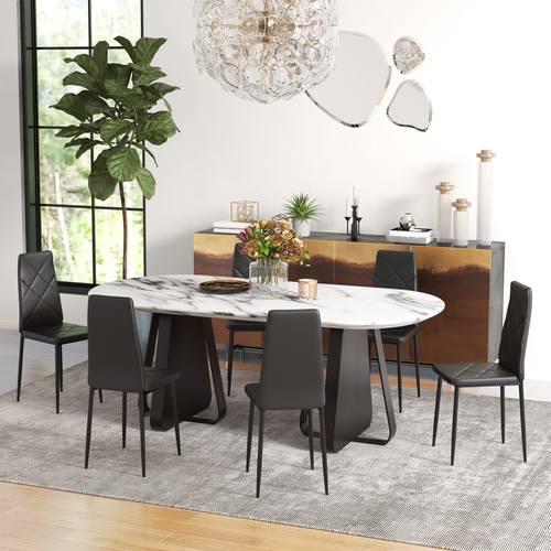HOMCOM 6-Pieces Dining Chairs, Faux Leather Kitchen Chairs, Black