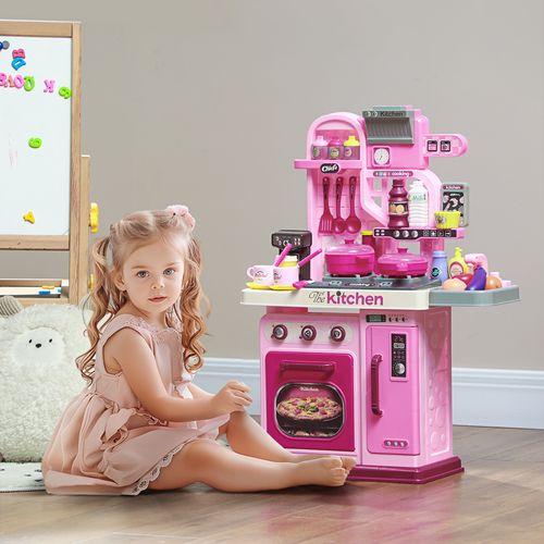 AIYAPLAY Kids Kitchen with 33 Piece Accessories, Lights, Sounds, Storage