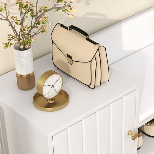 HOMCOM Upholstered Entryway Shoe Bench with Storage Cabinet Open Shelf