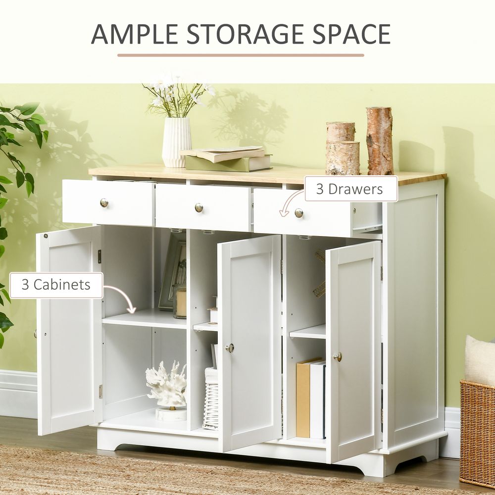 Premium Rubberwood Sideboard - White, Buffet Drawers, Adjustable Shelves - High Quality Storage Solution