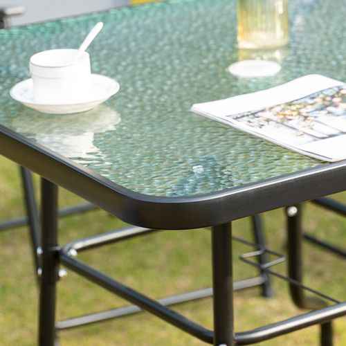 5Pc Garden Dining Set 4 Folding Chairs, Glass Top Table Texteline Seats, Black