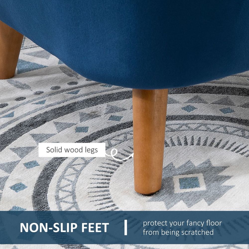 HOMCOM Velvet Fabric Single Sofa Accent Chair Solid Wood Leg Upholstered Blue