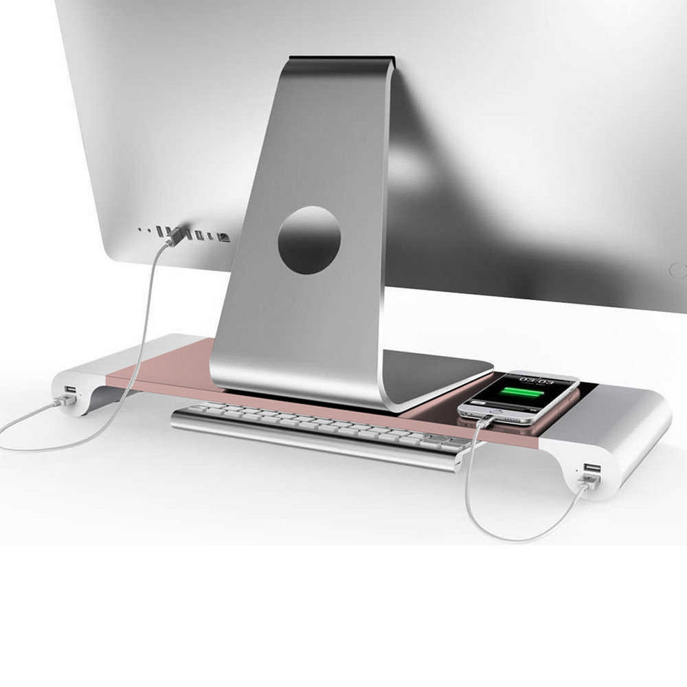 Aquarius Aluminium Desktop Organizer With 4 USB Ports, Rose Gold - Space Saving & Multi-functional