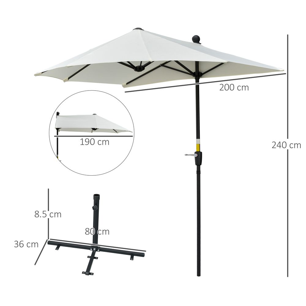Premium 2m Half Parasol Market Crank - Cream White