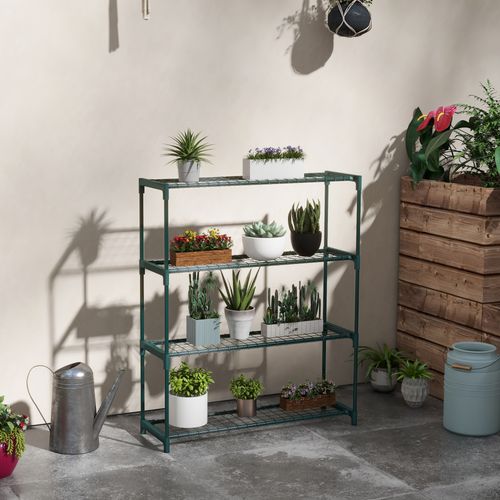Outsunny Plant Stand, 4-Tier Planter Holder Flower Display Rack, Dark Green