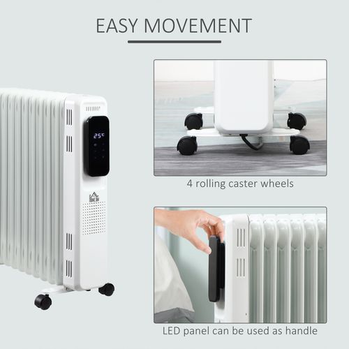 2720W Oil Filled Radiator 11 Fin 24Hrs Timer Safety Cut off Remote White