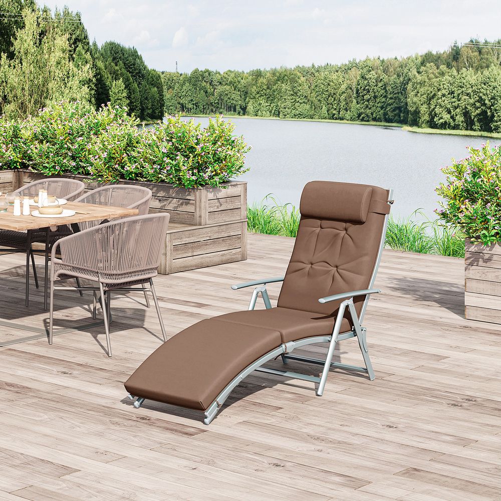 Outsunny Steel Frame Outdoor Garden Padded Sun Lounger w/ Pillow Brown