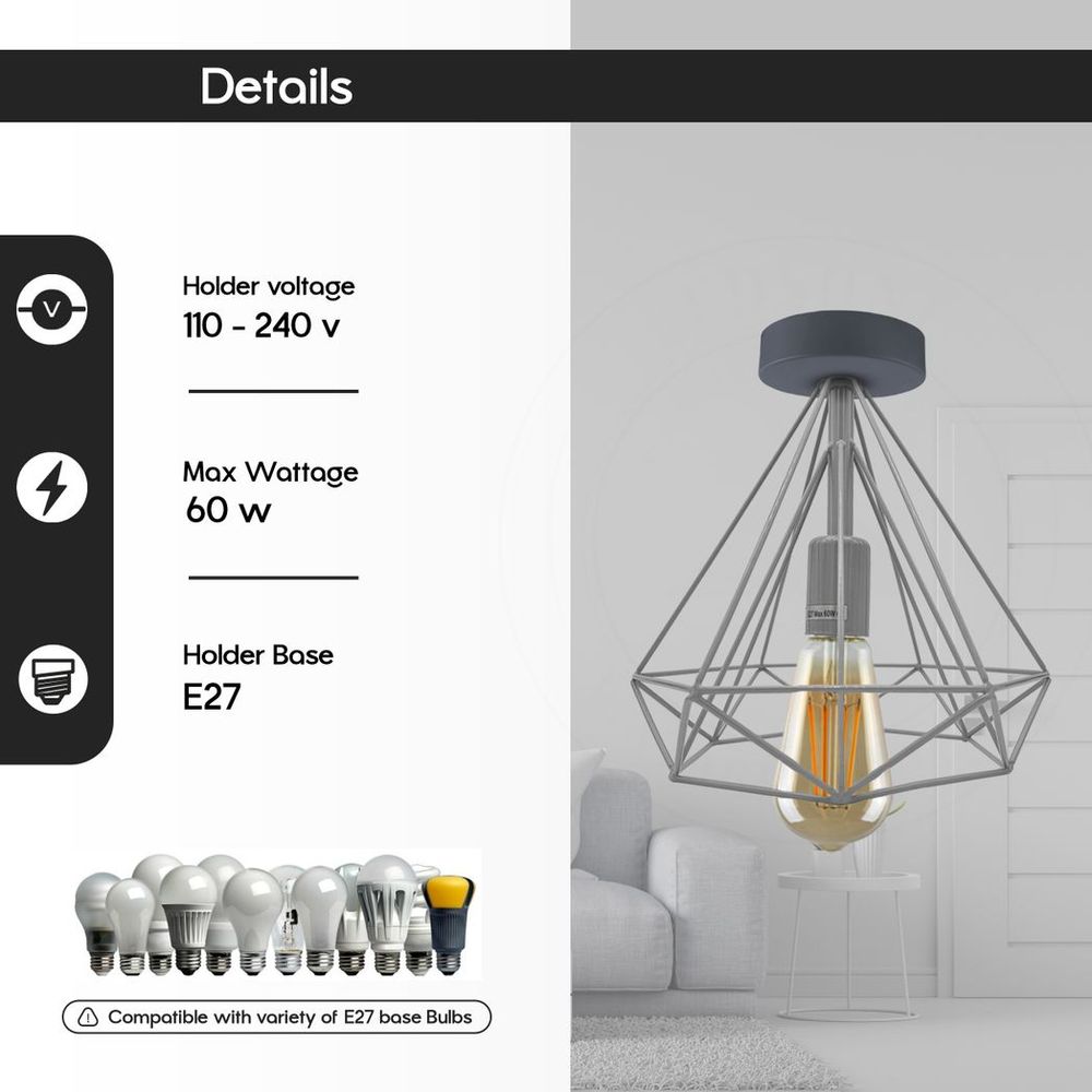 2 Pack Black Vintage Flush Mount Ceiling Light Fixture Metal Cage Ceiling Lampshade with E27 Holder