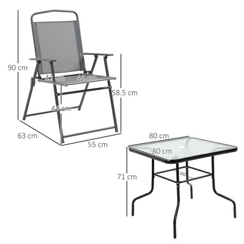 5Pc Garden Dining Set 4 Folding Chairs, Glass Top Table Texteline Seats, Black