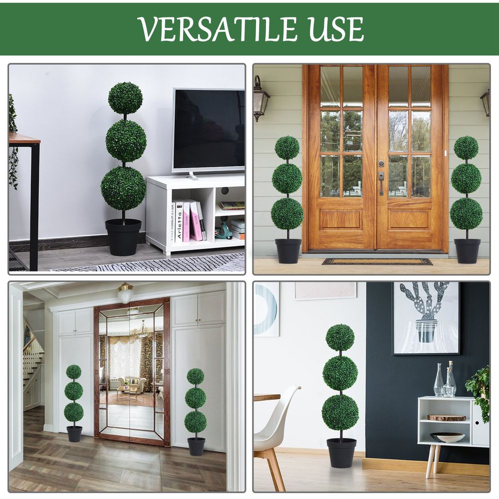 Outsunny PE Set of 2 Artificial Boxwood Three Balls Topiary Plant