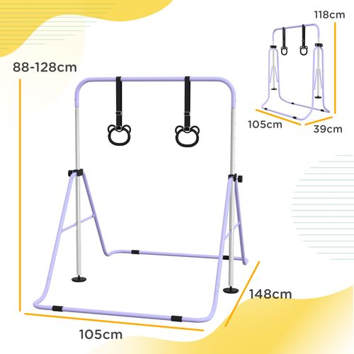 HOMCOM Adjustable Height Foldable Kids Gymnastics Bar with Non-Slip Mats