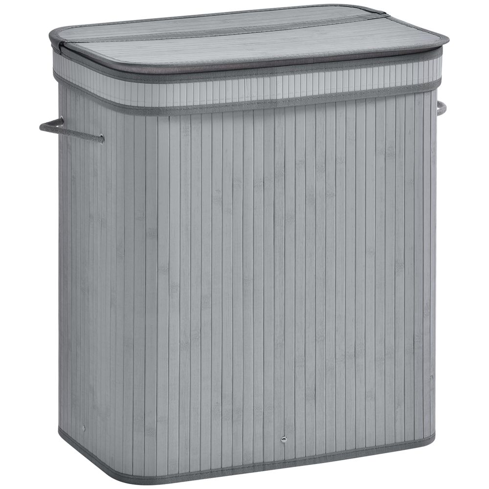 100L Flip Lid Bamboo Laundry Basket Grey