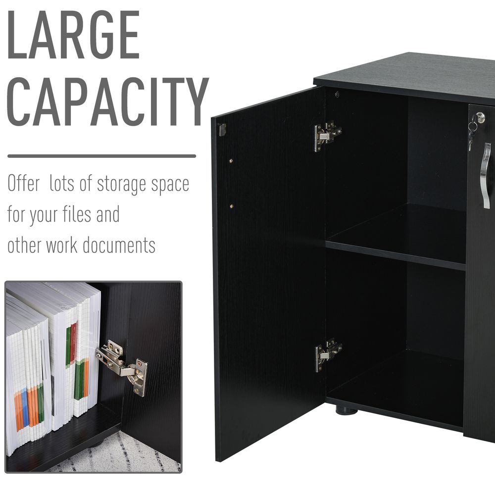 Vinsetto Lockable Office Storage Cabinet 2-Tier Filing Cabinet w/Feet 2 Keys Melamine Coating Aluminium Handles Home Office Printer Stand Black