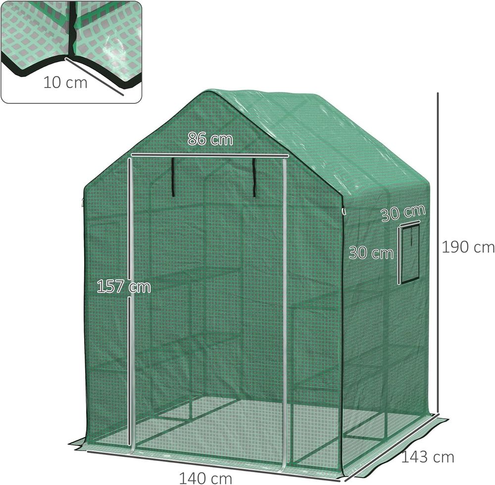 Outsunny Walk-in Greenhouse Cover Replacement with Door and Mesh Windows, Green