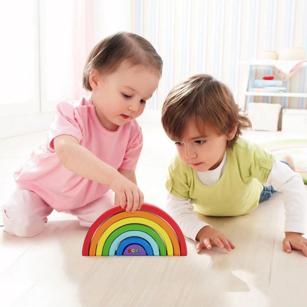 SOKA Rainbow Stacker 7pcs - FUN EDUCATIONAL TOY - Develops motor skills, inspires creativity - Ideal gift for Boys and Girls - Ages 3+.