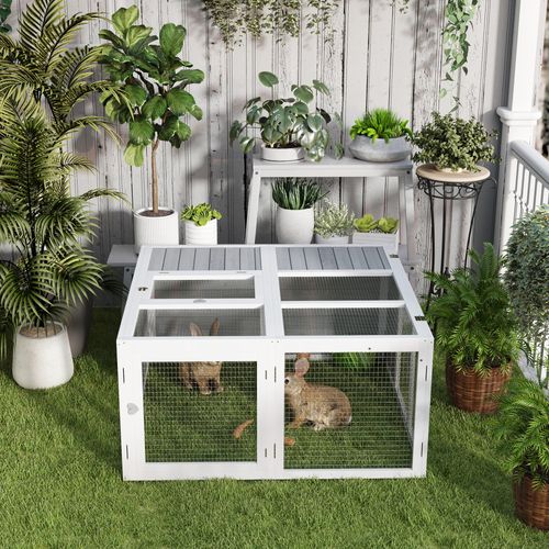 PawHut Rabbit Hutch Small Animal Guinea Pig House with Openable Roof Grey