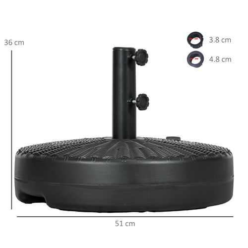 Round Umbrella Parasol Base with Rattan Effect, Plastic Parasol Stand, Black