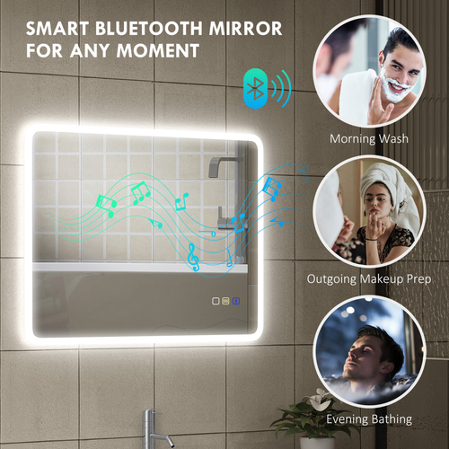 HOMCOM 600 x 800 mm Bluetooth Bathroom Mirror with LED Lights Wall Mounted
