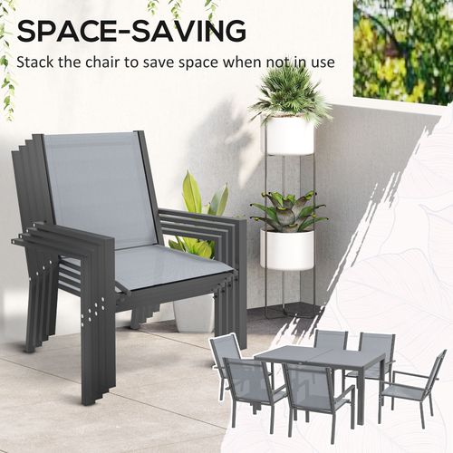 Outsunny 7 PCs Garden Dining Set, Wood-plastic Composite Table & 6 Chairs, Grey