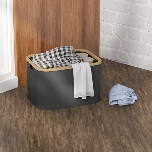 HOMCOM 36L Collapsible Laundry Hamper, Washing Basket for Bathroom, Black