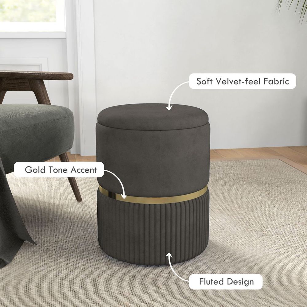 HOMCOM Round Pouffe, Storage Footstool with Cushioned Top, Hidden Space