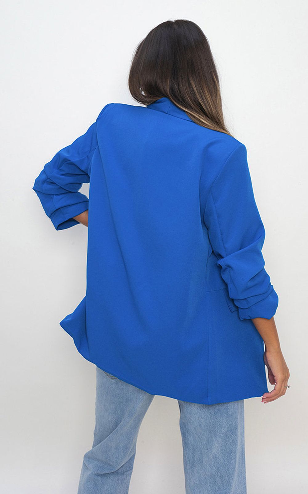 Sharp & Stylish Ruched Sleeve Casual Blazer with Side Pockets