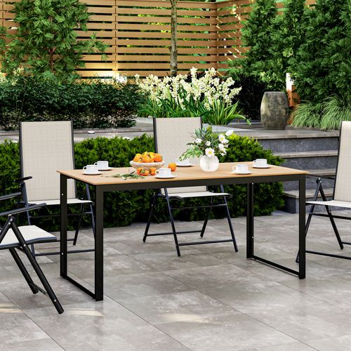 Outsunny Garden Table for 6 People with Slatted Table Top, Metal Frame, Teak