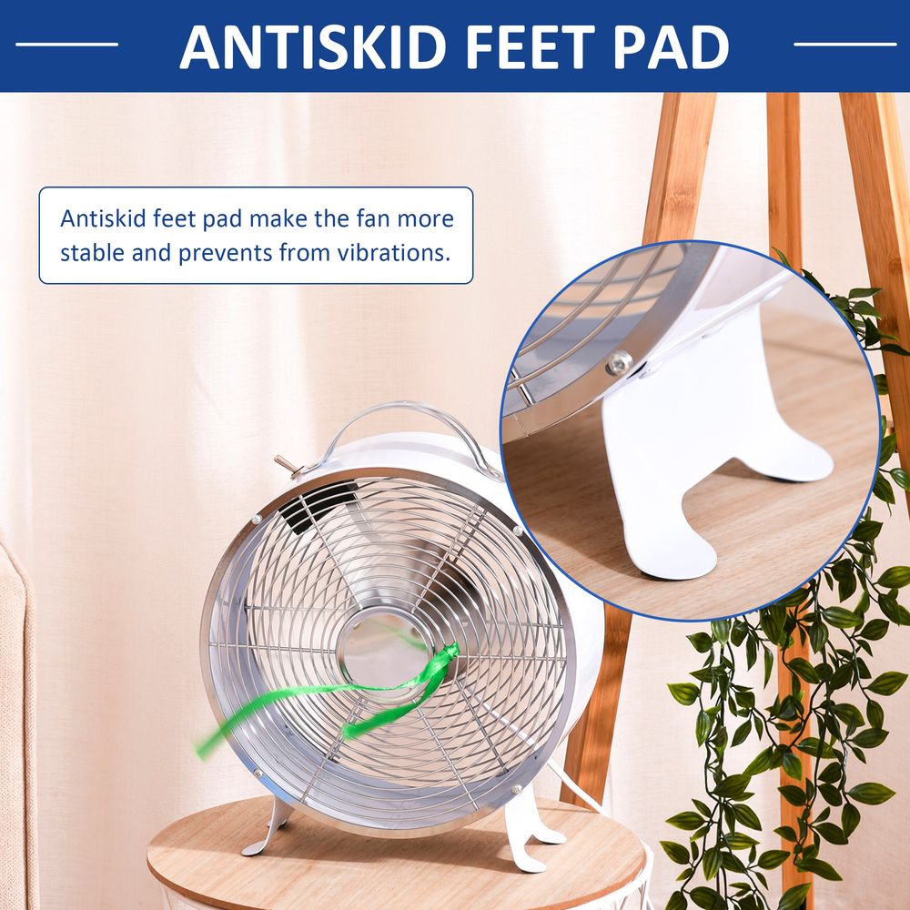 HOMCOM 10" 2-Speed Electric Table Desk Fan w/Safety Guard Anti-Slip Feet Portable Personal Cooling Fan Home Office Bedroom White