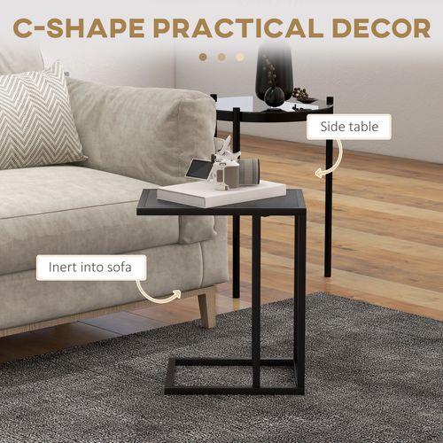 HOMCOM C Shape Side Table w/ Marble-Effect Top