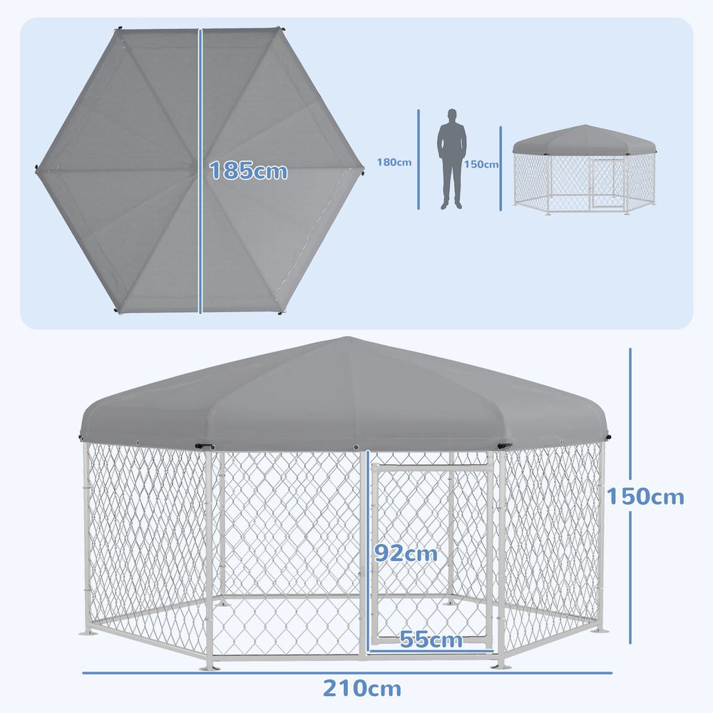 PawHut Outdoor Dog Kennel - Water-Resistant, UV-Resistant Roof, 2.1 x 1.85 x 1.5m