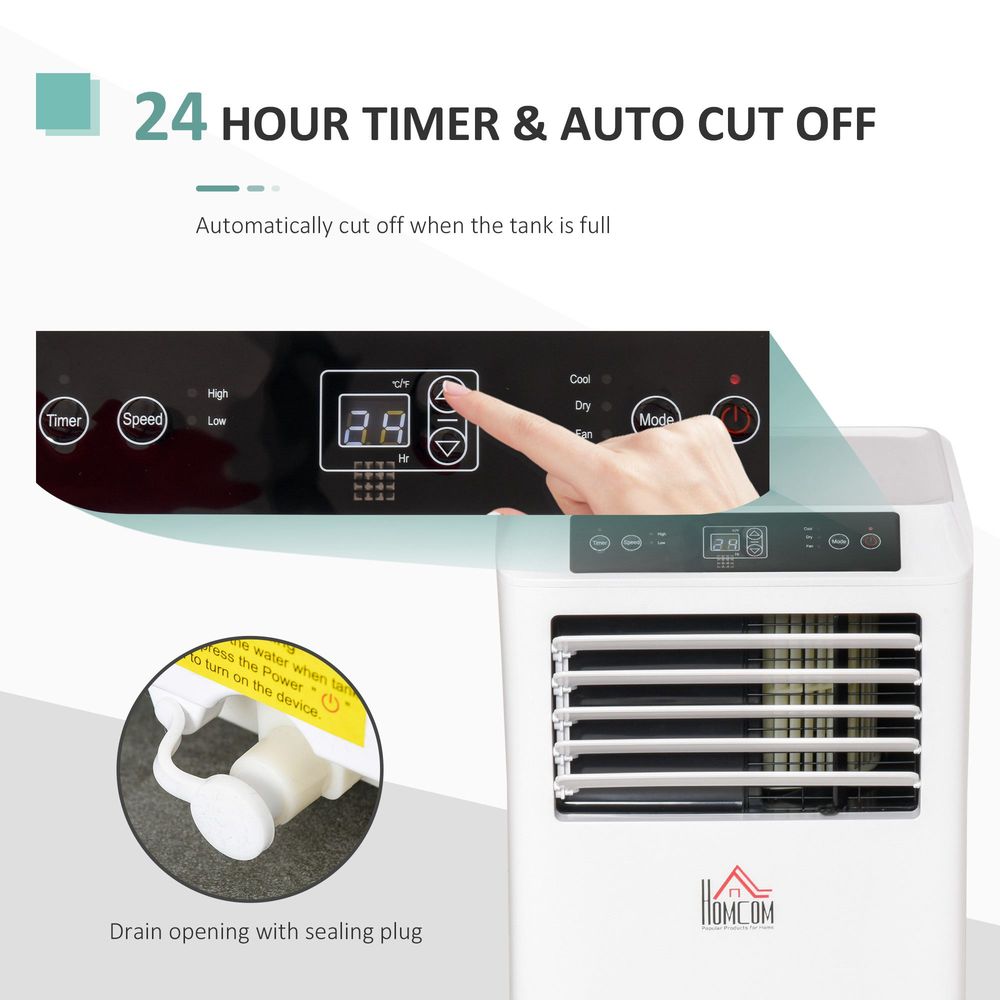 HOMCOM 4-In-1 Portable Air Conditioner, White Air Conditioning Unit, with Remote Control Wheels Cooling Dehumidifying Ventilating - 7000BTU