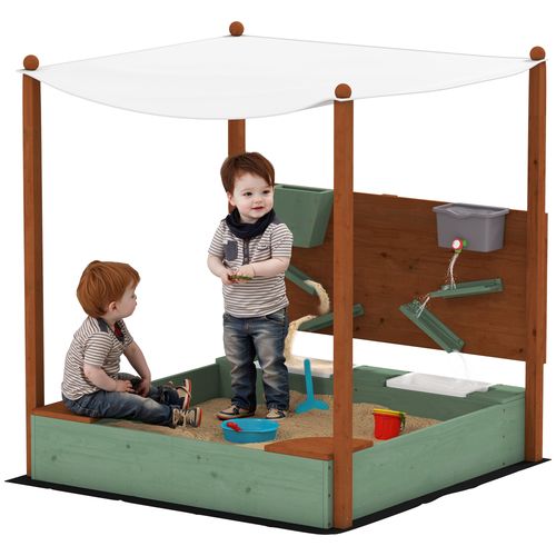 AIYAPLAY Wood Sandpit for Kids with Canopy for Garden, Beach, Green